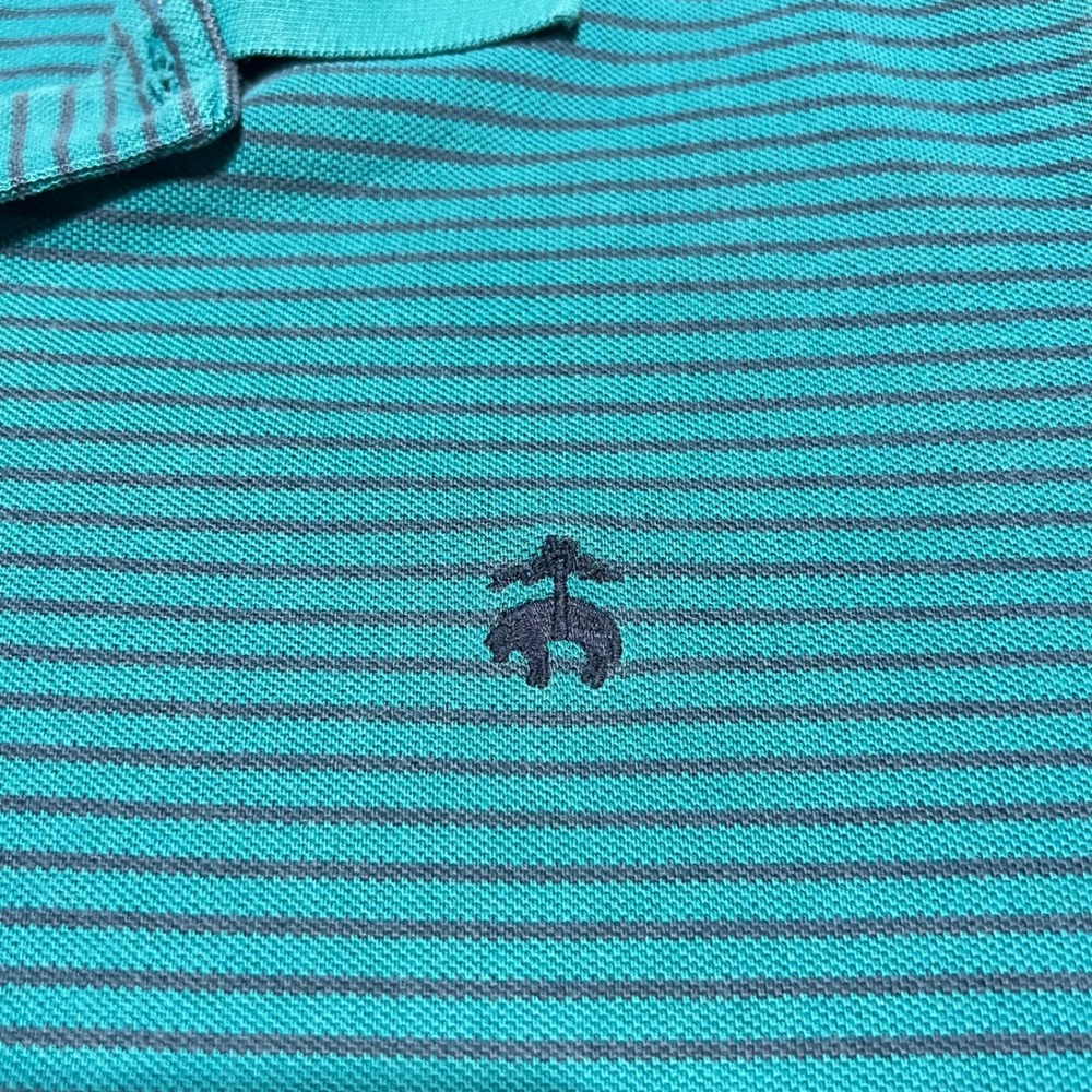 Brooks Brothers Performance Polo Mens XXL Slim Fit Teal Navy Stripe Cotton Shirt - Picture 2 of 10